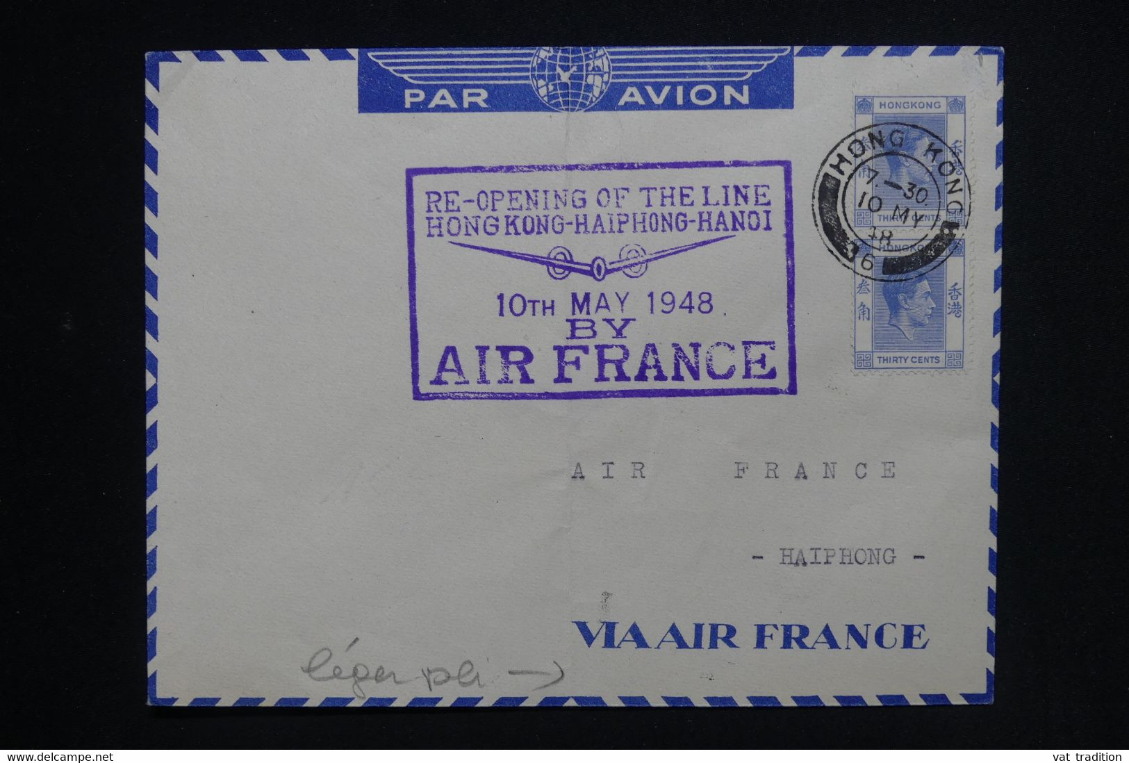 HONG KONG - Enveloppe De Réouverture De La Ligne Aérienne Vers Haiphong En 1948 Par Air France - L 124062 - Covers & Documents