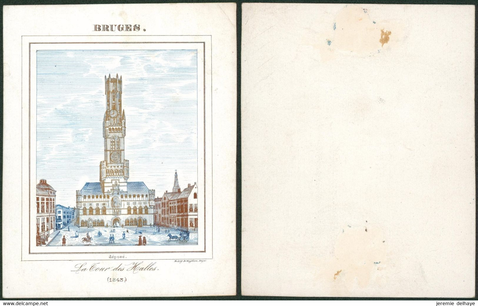 Belgique - Carte En Porcelaine : Bruges : Vue De La Tour De Notre Dame (1843) / 9,9 X 12,5 Cm - Porcelaine