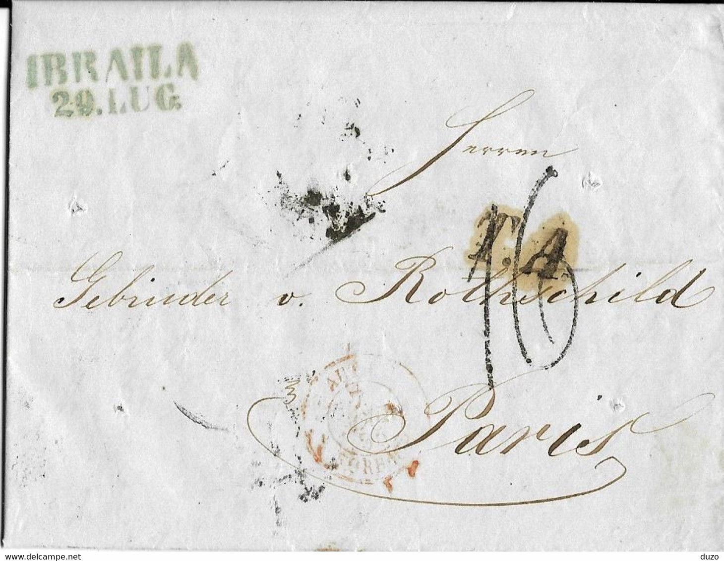 1855 - LAC De Braila 28/07/55 Cachet Purification 01/08/55 Gereiniget Altorsova Pour  Rothschild Paris- Voir Descriptif - Levant (Turkey)