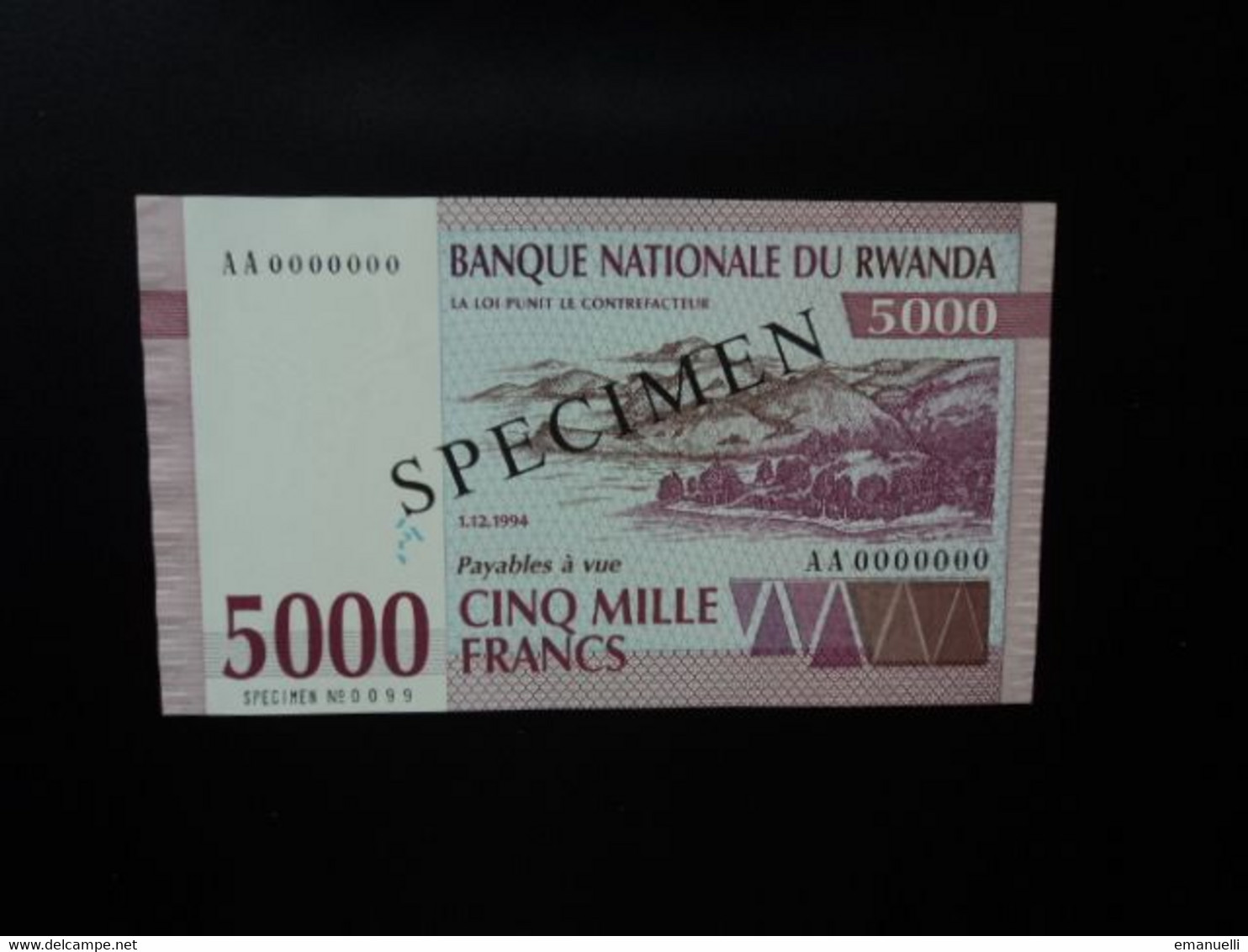 RWANDA * : 5000 FRANCS   1.12.1994    P 25s (spécimen 0099)  SPL ** - Rwanda