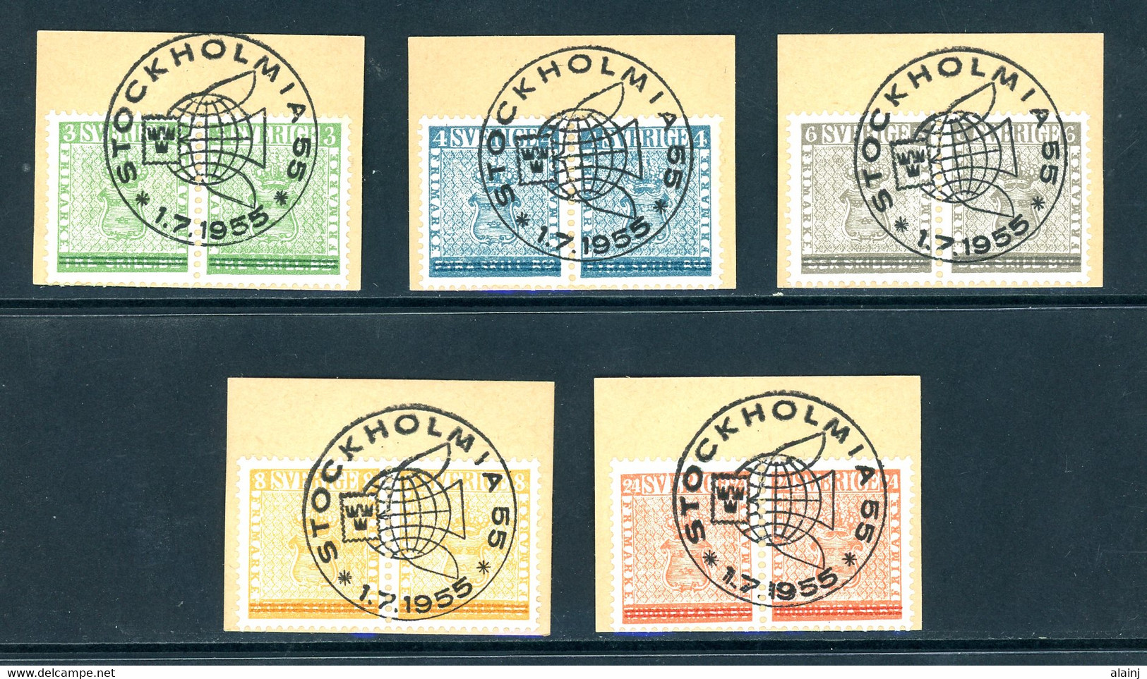 SUEDE   Y&T   399 - 403    /  Facit 471 - 475   /   Mi  406 - 410  Obl   ---     Rare : Paires Sur Fragment Philatélique - Unused Stamps