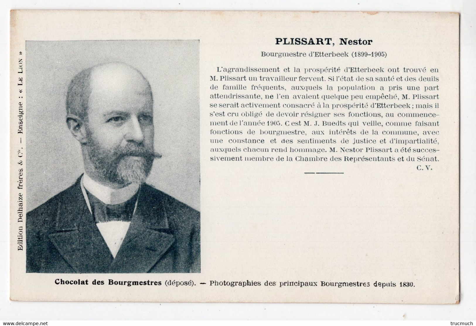 5 - PLISSART Nestor, Bourgmestre D'ETTERBEEK (1899 - 1905) - Etterbeek