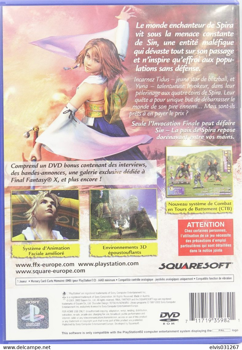 SONY PLAYSTATION TWO 2 PS2 : FINAL FANTASY X - Playstation 2