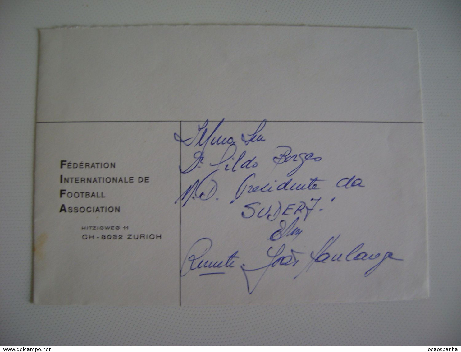 FIFA CARD AND ENVELOPE MANUSCRIPT TEST AND SIGNED BY PRESIDENT JOAO HAVELANGE IN 1981 - Autogramme