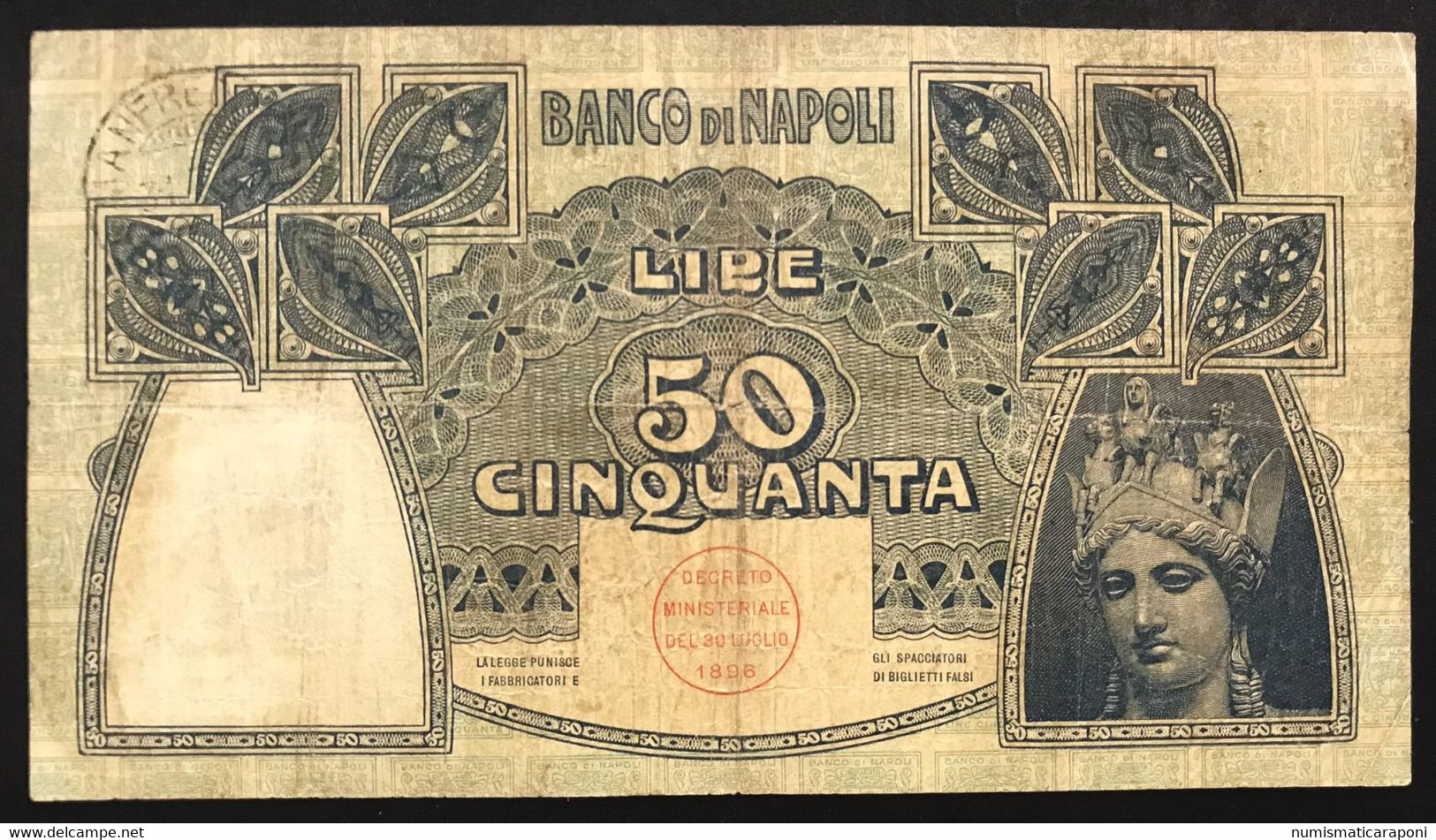 50 Lire Banco Di Napoli 13 12 1914 Leggermente Pressato Taglietti LOTTO 4065 - Other & Unclassified