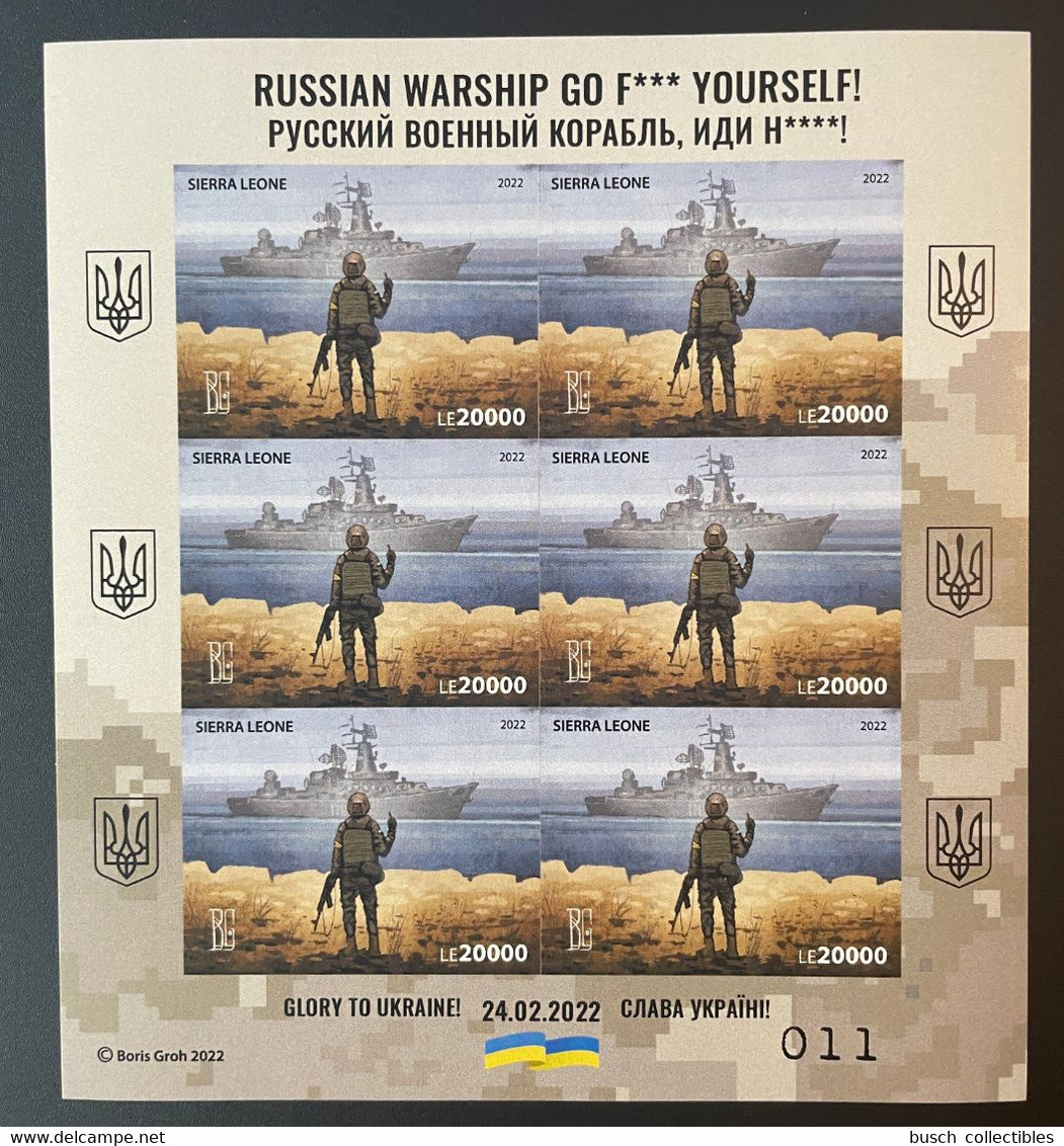 Sierra Leone 2022 Mi. ? IMPERF ND Ukraine War Russian Invasion Snake Island Soldier Warship GO F*** Boris Groh Sheetlet - Ucraina