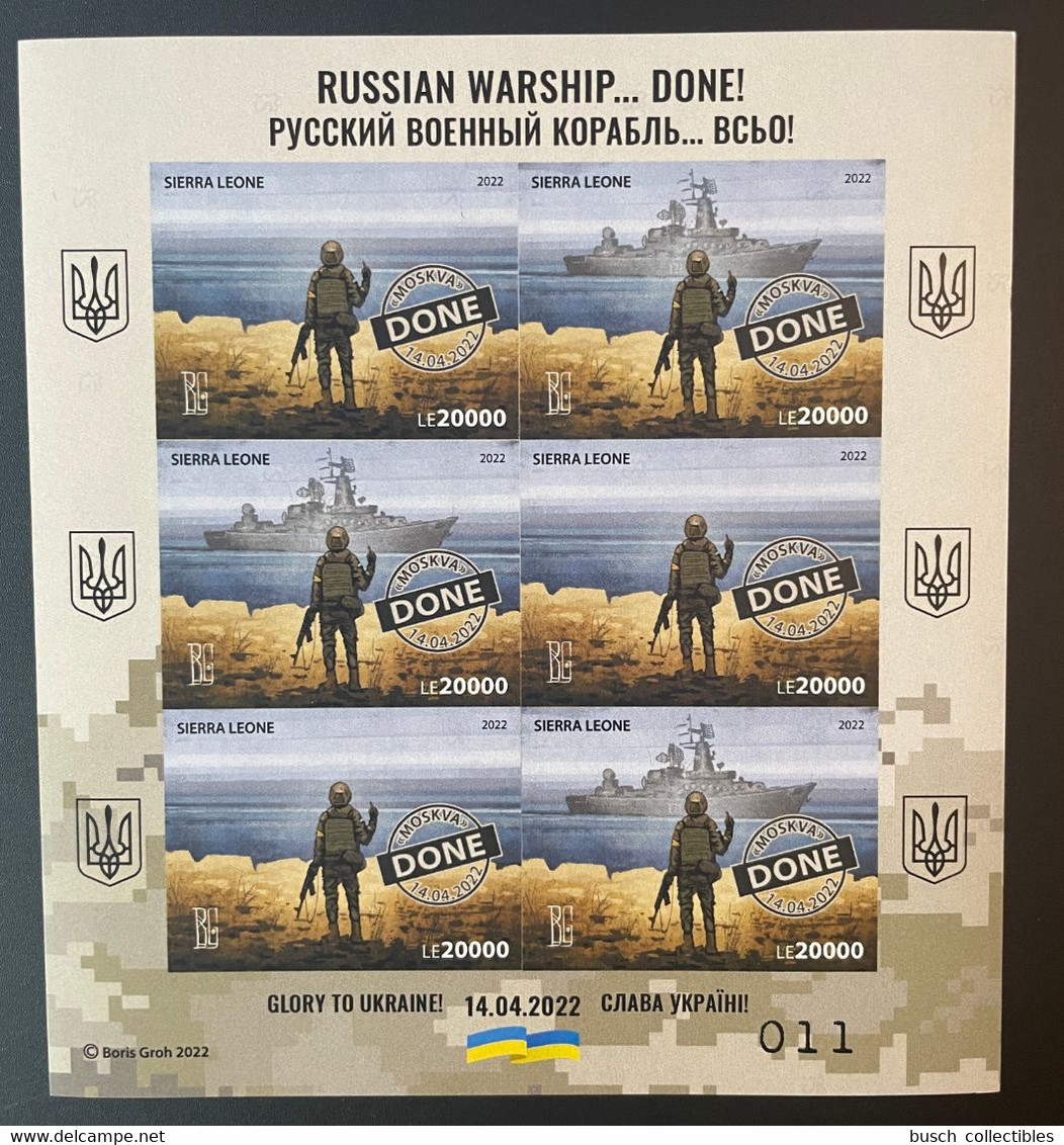 Sierra Leone 2022 Mi. ? IMPERF ND Russian Invasion Ukraine War Soldier Warship Mixed GO F*** & Done Boris Groh Sheetlet - Ucraina