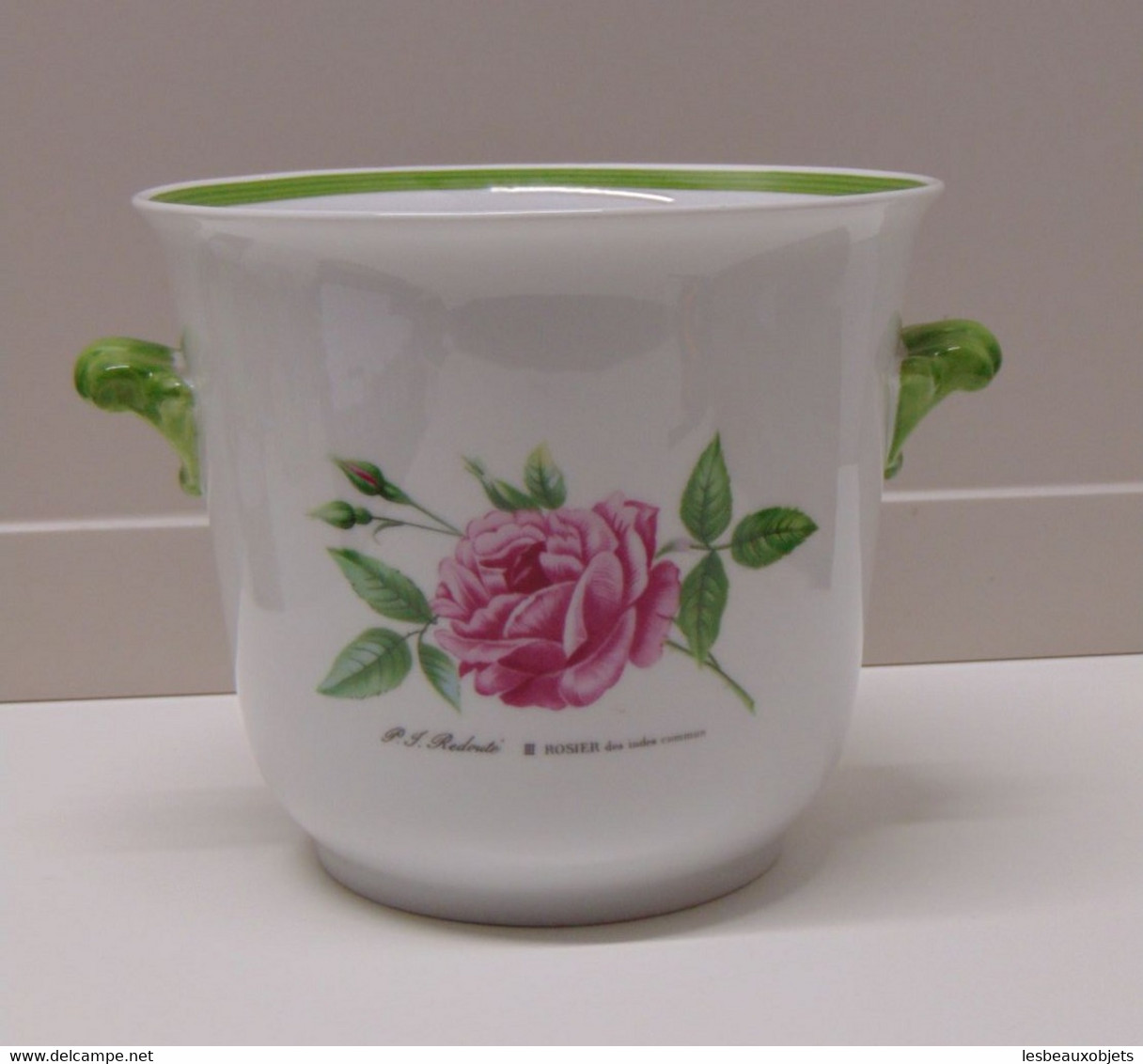 *POT RAFRAICHISSOIR CACHE POT PORCELAINE ALLEMANDE Fleurs ROSIERS Redouté   E