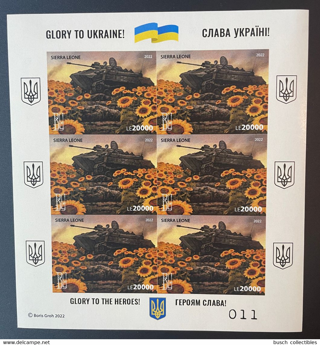 Sierra Leone 2022 Mi. ? IMPERF ND Ukraine War Russian Invasion Sunflowers Tank Char Boris Groh Sheetlet - Oekraïne