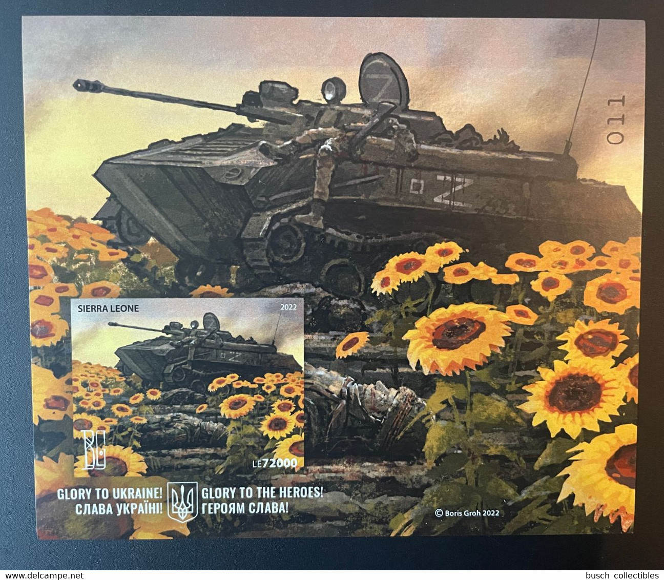 Sierra Leone 2022 Mi. ? IMPERF ND Ukraine War Russian Invasion Sunflowers Tank Char Boris Groh S/S - Sierra Leone (1961-...)