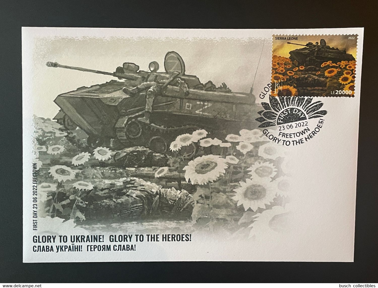 Sierra Leone 2022 Mi. ? FDC Ukraine War Russian Invasion Sunflowers Tank Char Boris Groh - Sierra Leone (1961-...)