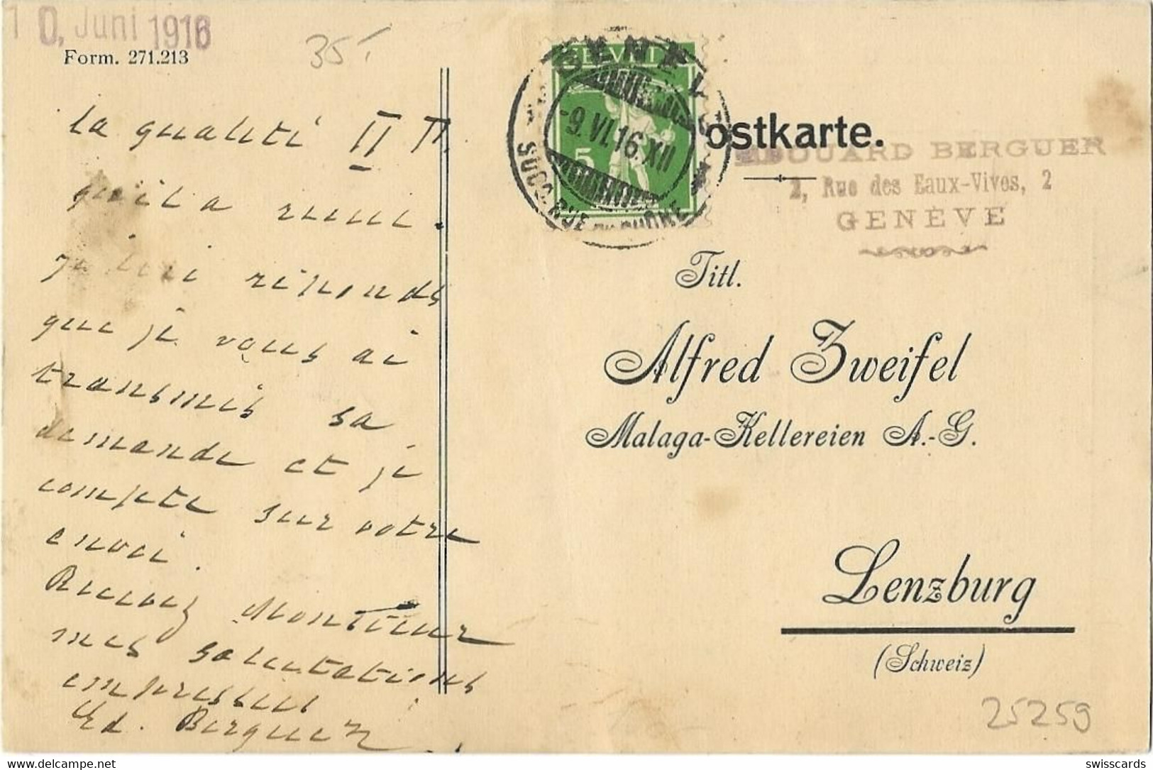 LENZBURG: Malagakellereien Alfred Zweifel 1916 - Lenzburg