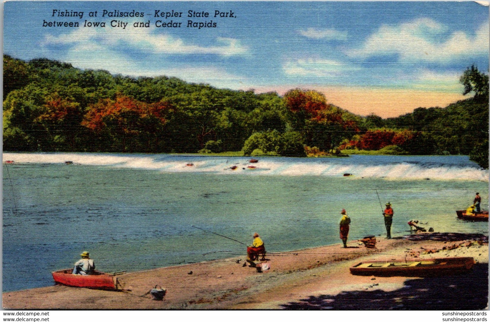 Iowa Fishing At Palisades Kepler State Park Between Iowa City And Cedar Rapids Curteich - Iowa City