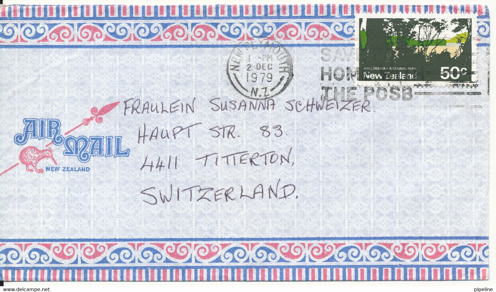 New Zealand Air Mail Cover Sent To Switzerland New Plymouth 2-12-1979 Single Franked (light Bended Cover) - Luftpost