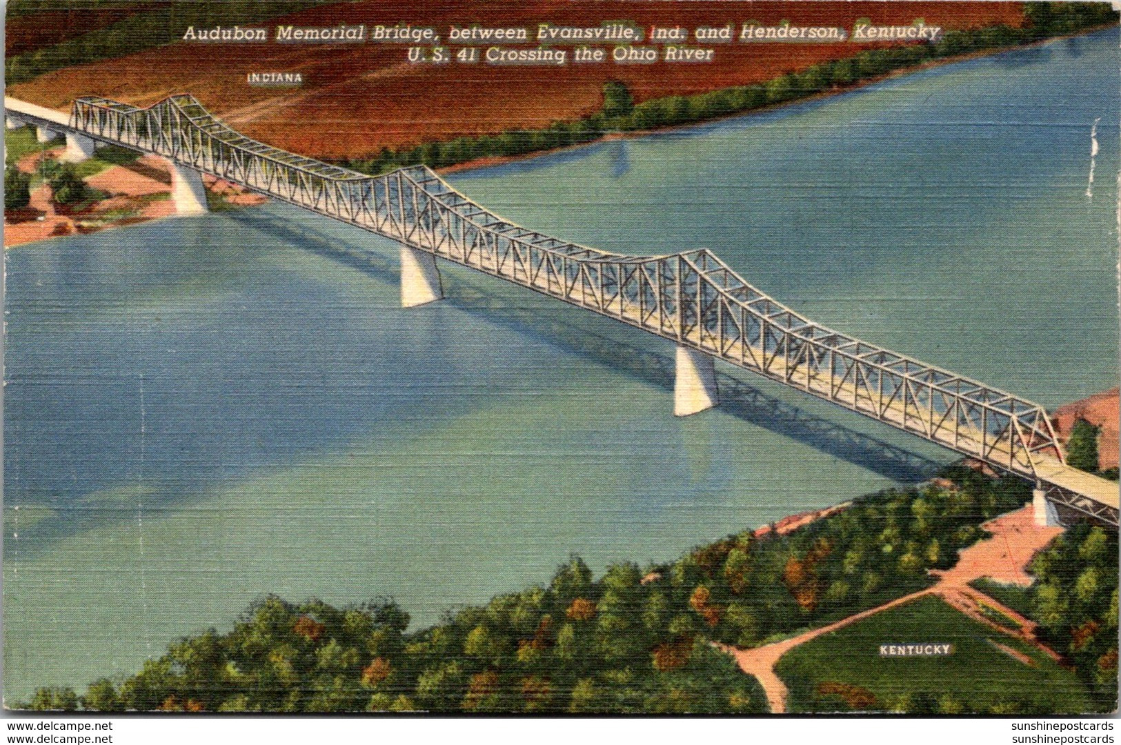 Indiana Evansville Audubon Memorial Bridge 1944 Curteich - Evansville