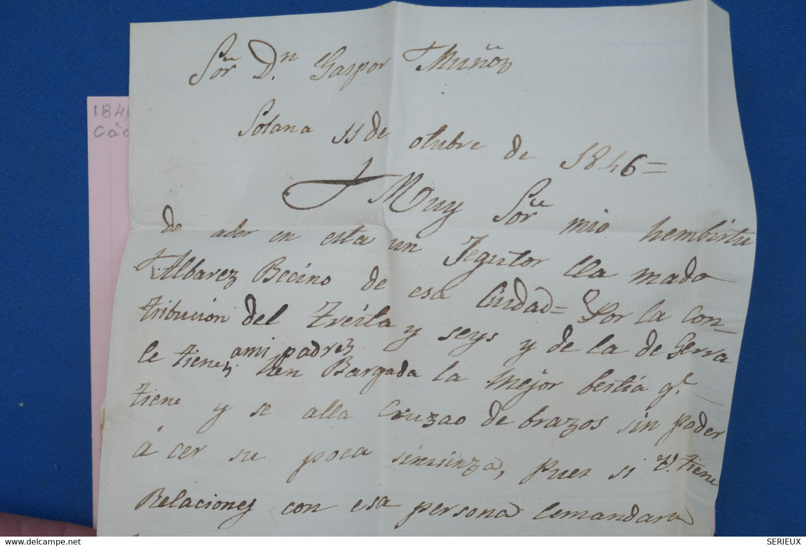 AX7 ESPANA BELLE LETTRE 1846 MANCHA BAJA LA SOLANA  POUR  CIUDAD REAL +C ROUGE ++ AFFRANCH. INTERESSANT - ...-1850 Prefilatelia