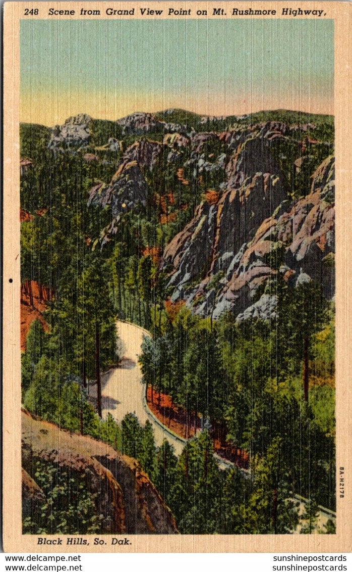 South Dakota Black Hills Scene From Grand View Point On Mt Rushmore Highway Curteich - Mount Rushmore