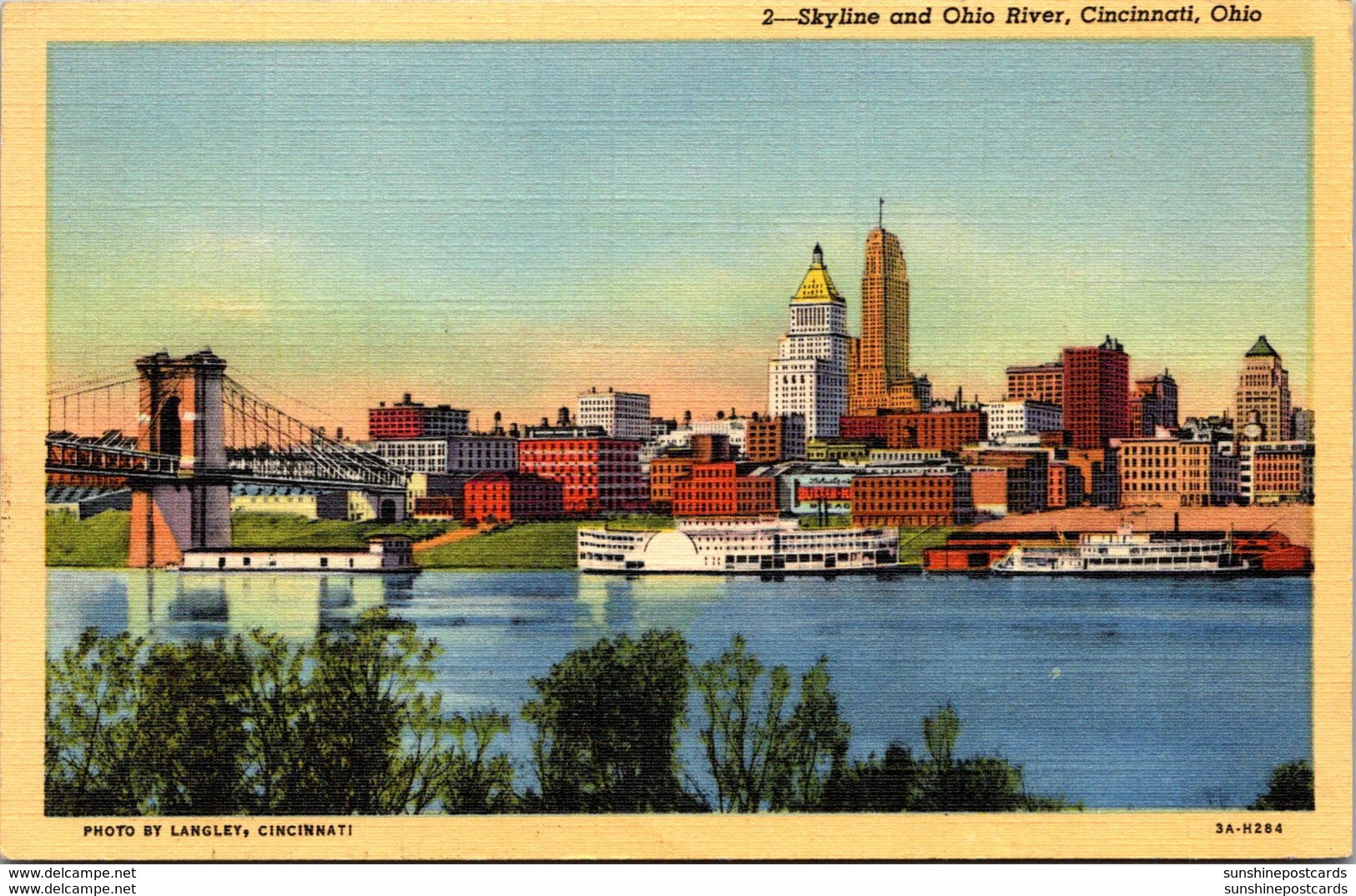 Ohio Cincinnati Skyline And Ohio River 1949 Curteich - Cincinnati