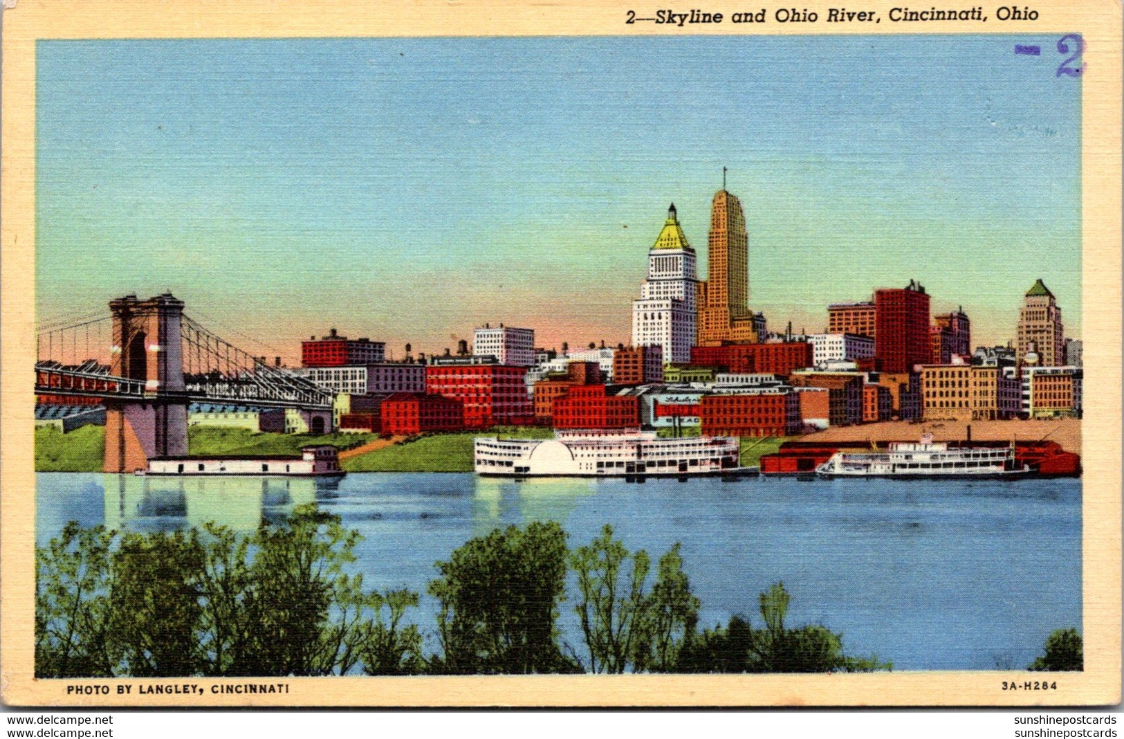 Ohio Cincinnati Skyline And Ohio River 1943 Curteich - Cincinnati