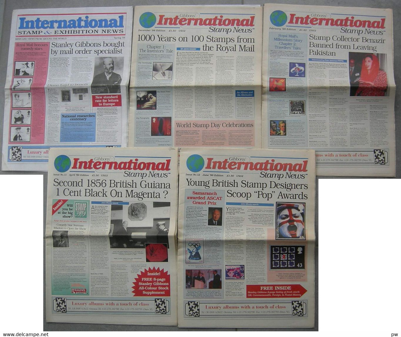 REVUE INTERNATIONAL STAMP NEWS Spring'98, Dec'98, Feb'99, Apr'99, June'99 - Français (àpd. 1941)