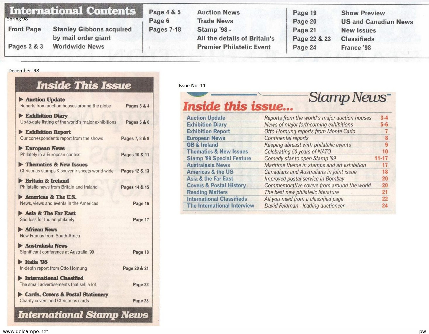 REVUE INTERNATIONAL STAMP NEWS Spring'98, Dec'98, Feb'99, Apr'99, June'99 - Français (àpd. 1941)