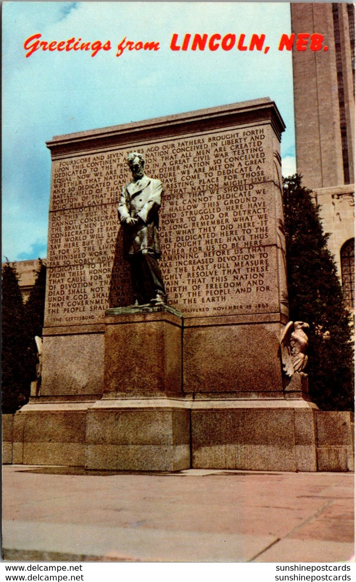 Nebraska Greetings From Lincoln Showing Abraham Lincoln Statue - Lincoln