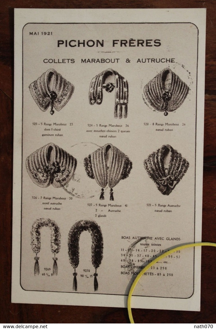 1921 CPA Ak Publicité Illustrateur Pub Pichon Collets Marabout  Autruche Voyagée - Werbepostkarten