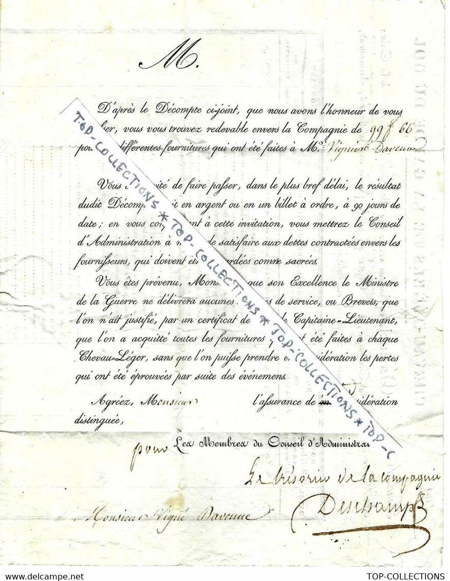 CAVALERIE  C.1805 Compagnie CHEVAU LEGERS DE LA GARDE DU ROI  Sans Date  Wignier D’Avesnes  Sommes Versées à La Cie - Historical Documents