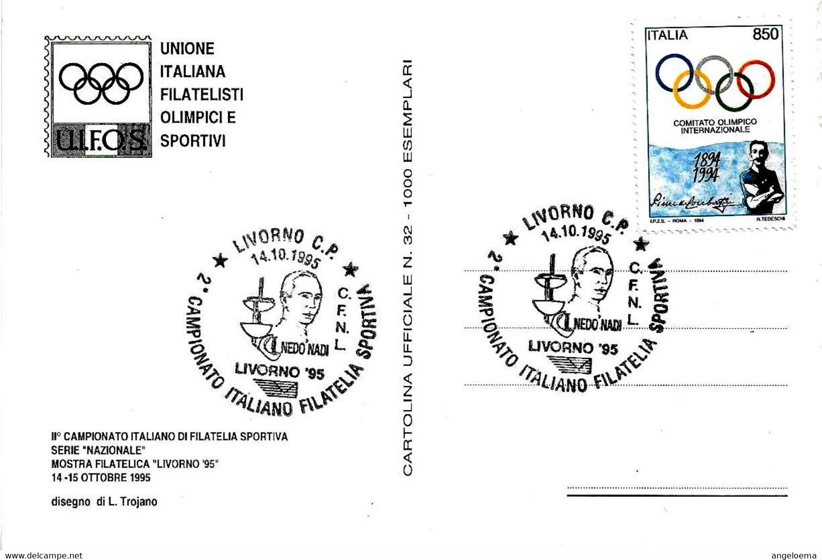 ITALIA ITALY - 1995 LIVORNO NEDO NADI Olimpionico 6 Medaglie Oro SCHERMA Olimpiadi Stoccolma 1912 Anversa 1920 - 7801 - Sommer 1920: Antwerpen