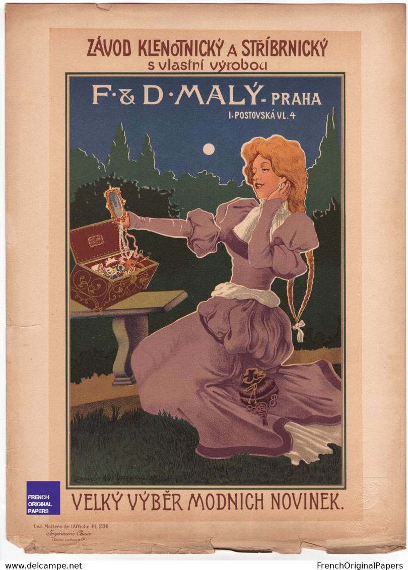 F & D Maly Praha - Lithographie Les Maîtres De L'Affiche 1900 Chaix - Reisner - Prague Femme Art Nouveau Jugendstil E3-7 - Afiches