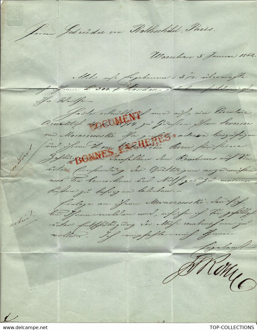 Warschau  LAC 05/01/1852 P.D. En Rouge Aus Russland -Ent Valenciennes 3 Prusse Varsovie >>Rothschild Banque Paris - ...-1860 Prefilatelia