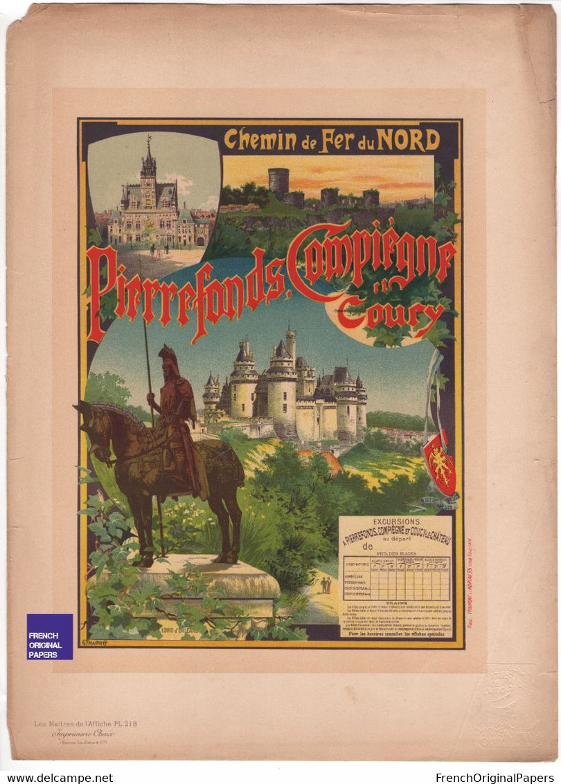 Chemin De Fer Du Nord - Pierrefonds Compiègne -Lithographie Les Maîtres De L'Affiche 1900 Chaix - Gustave Fraipont E3-10 - Affiches