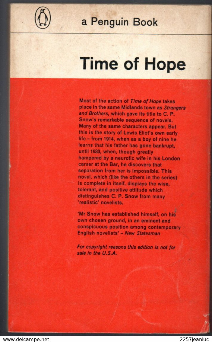 A Penguin Book  * Time Of Hope * Edition 1963 - Cultural