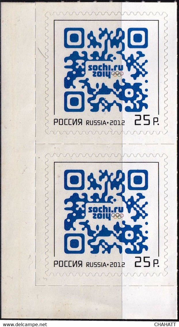 SOCHI 2014- WINTER OLYMPICS- WORLD'S FIRST QR CODE STAMP-  PAIR- SELF ADHESIVE- RUSSIA 2012- MNH- M4-35 - Winter 2014: Sochi