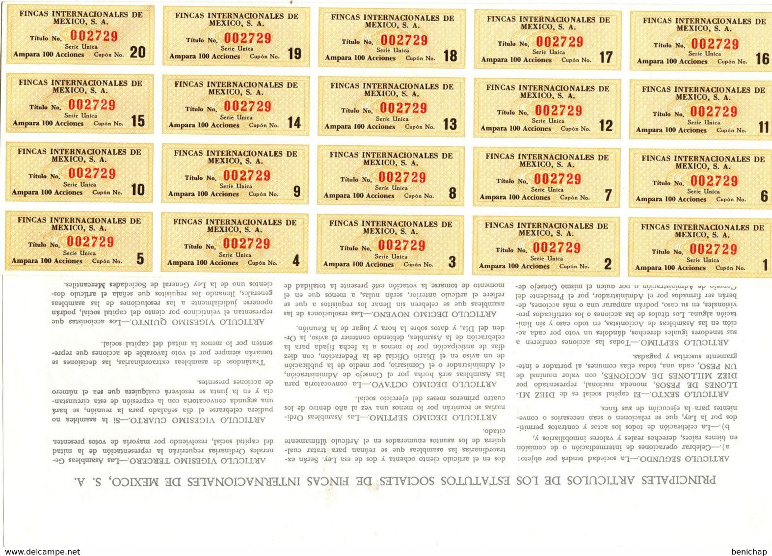 Mexicana - Fincas Internacionales De Mexico S.A. - Valor Nominal $ 100.00 Moneda Nacional - México Abril De 1972. - Banque & Assurance
