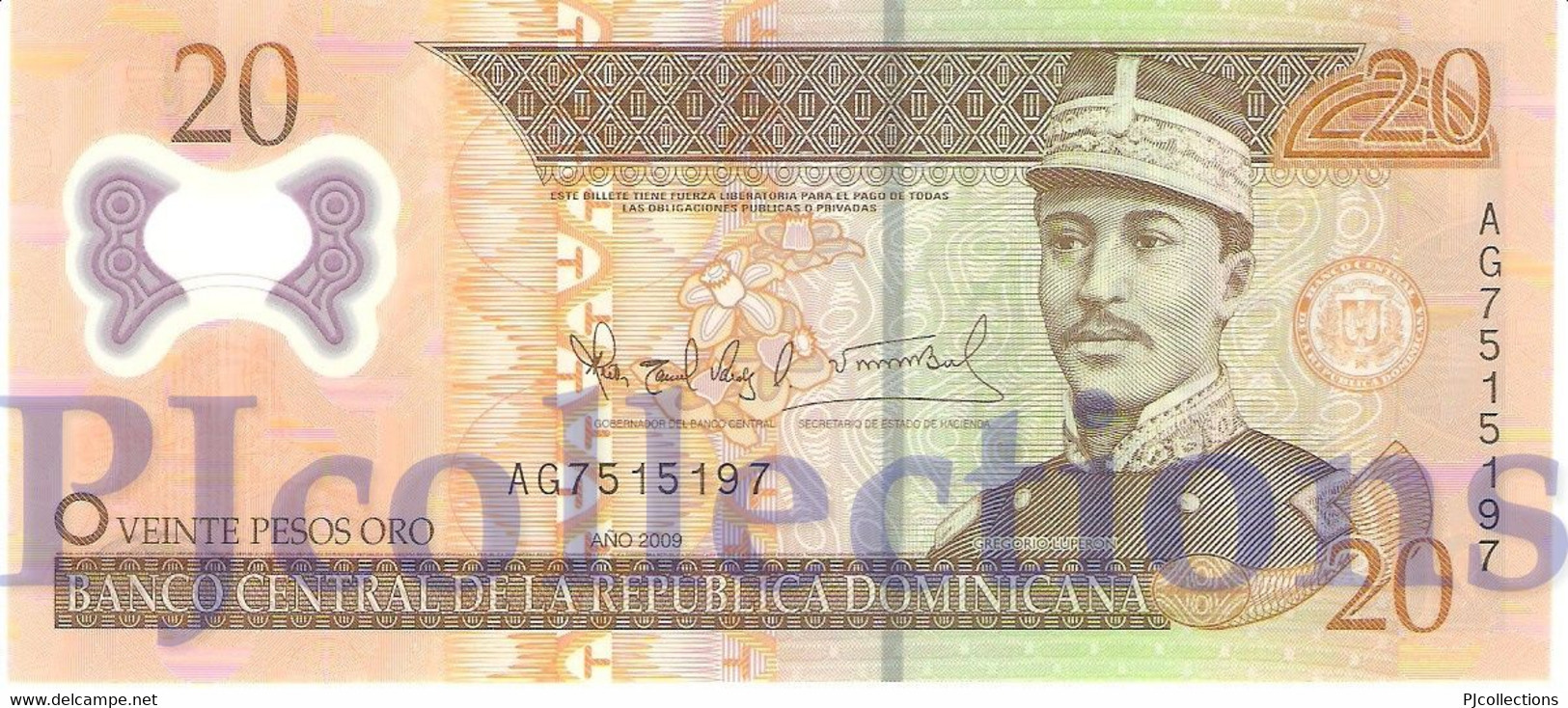 DOMINICAN REPUBLIC 20 PESOS ORO 2009 PICK 182a POLYMER UNC - Dominicaine