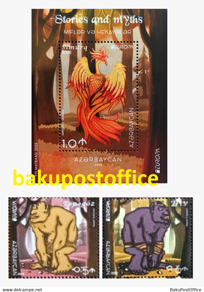 Azerbaijan EUROPA 2022 Myths And Stories Simurg 1 Minisheet & 2 Stamps CEPT - Azerbaiján