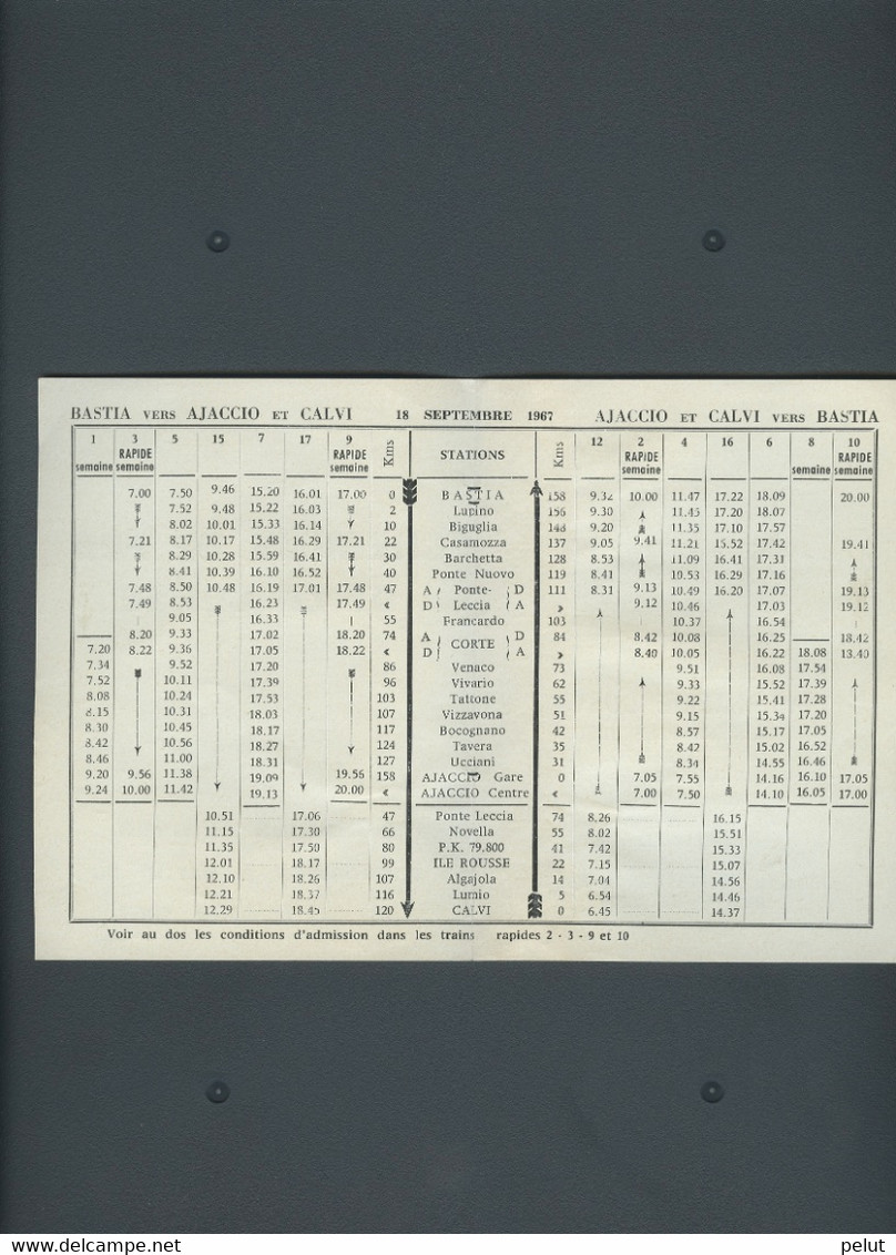 Horaires 1967 Chemins De Fer De La CORSE + Bulletin De Croisement Bocognano - Europe