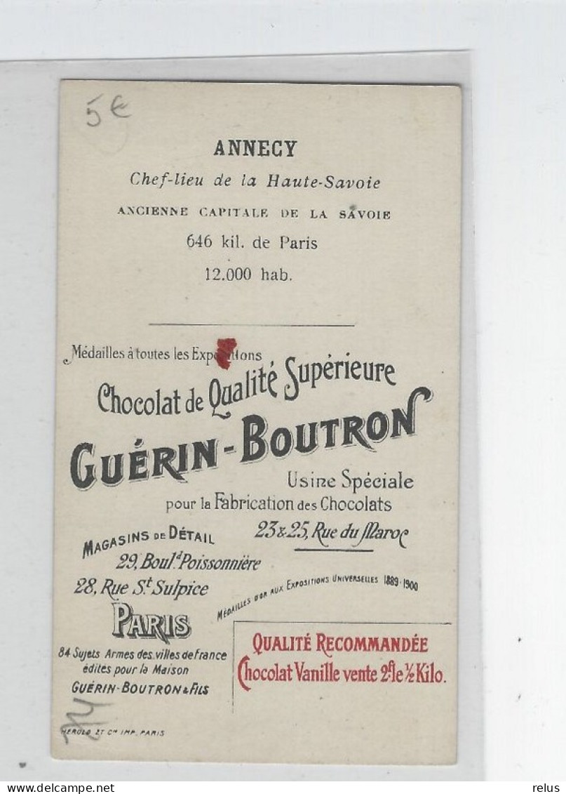 DEP. 74 PUBLICITE CHOCOLAT GUERIN-BOUTRON LE CANAL ET LE CHATEAU A ANNECY - Chocolat