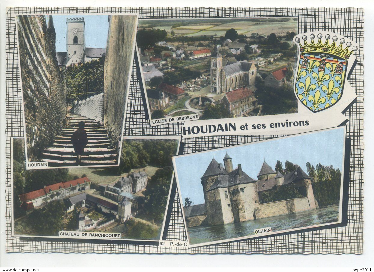 CPSM 62 - Pas De Calais - HOUDAIN Et Ses Environs Ranchicourt, Rebreuve - Multivues Blason - Houdain