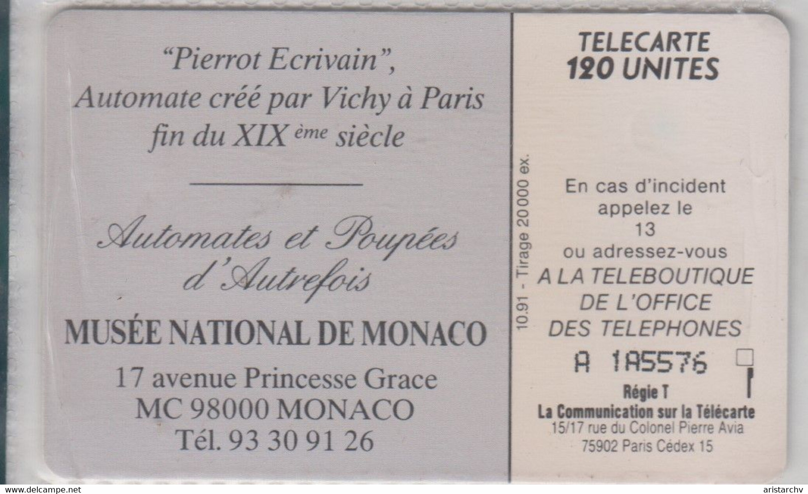 MONACO 1991 PIERROT ECRIVAIN NATIONAL MUSEUM - Monace