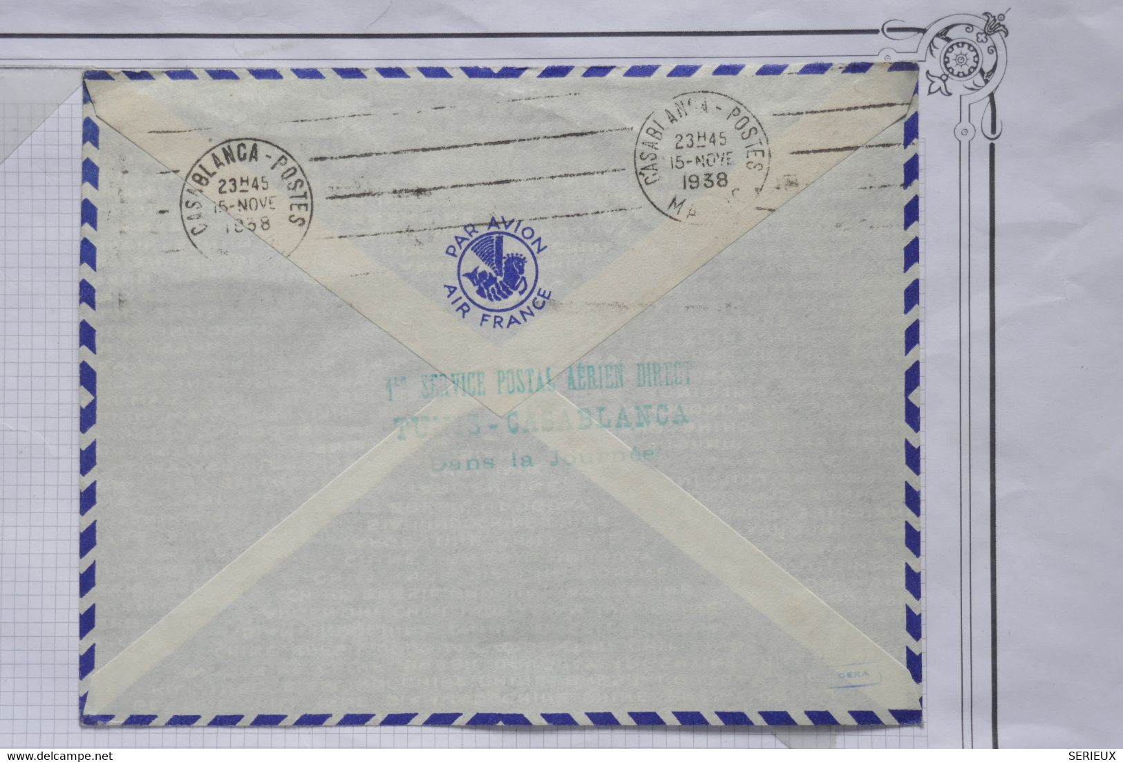 AX9 TUNISIE  BELLE LETTRE 1939 1ER VOL TUNIS A CASABLANCA  +AEROPHILATELIE+++AFFRANCH. INTERESSANT - Airmail