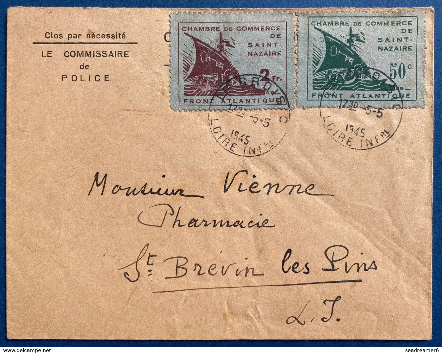 Lettre De Mai 1945 N°8 & 9 Oblitérés Du CROISIC Pour ST BREVIN Les Pins Ayant Vraiment Circulé TTB - Guerre (timbres De)