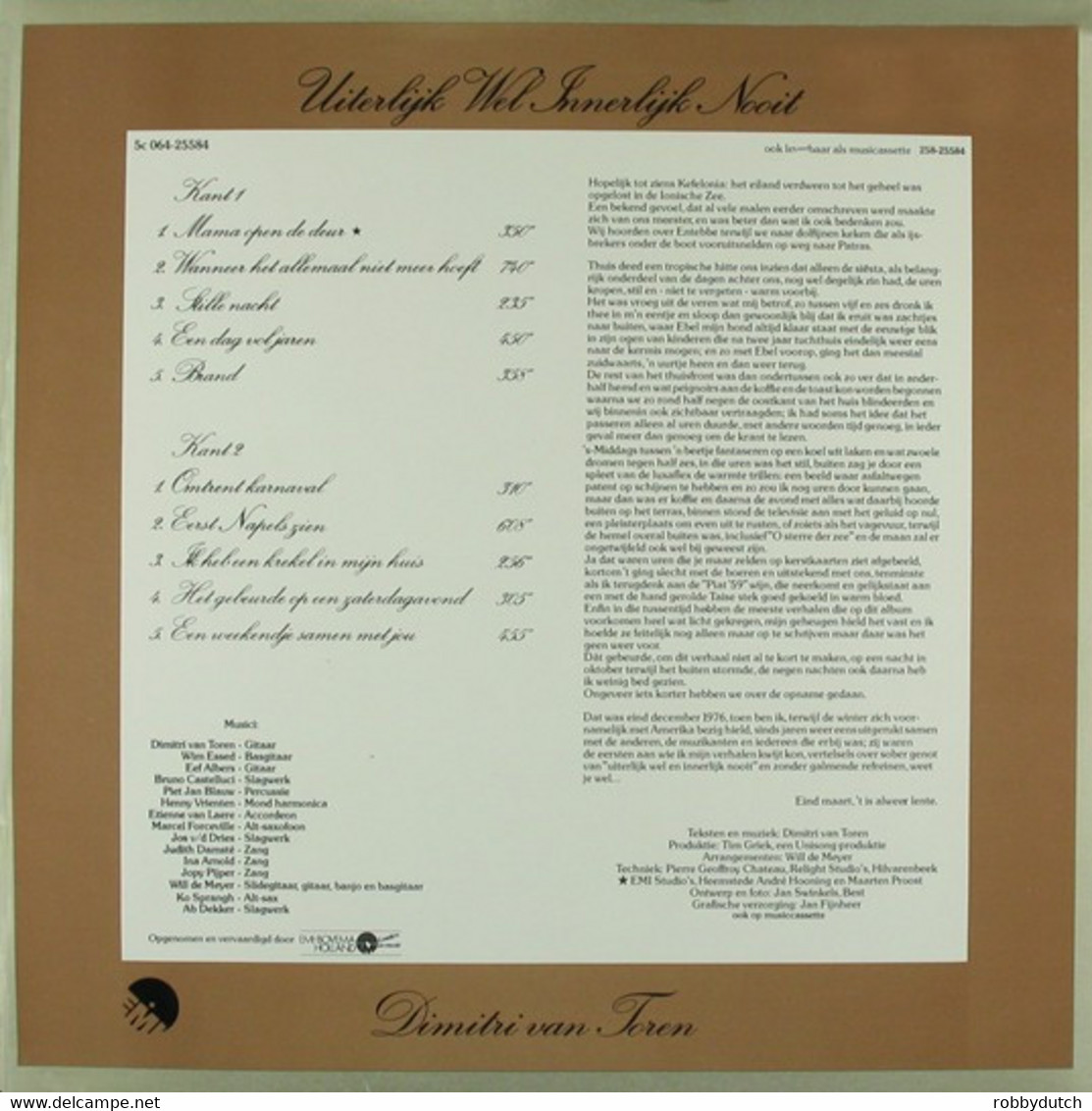 * LP *  DIMITRI VAN TOREN - UITERLIJK WEL INNERLIJK NOOIT (Holland 1977) - Autres - Musique Néerlandaise