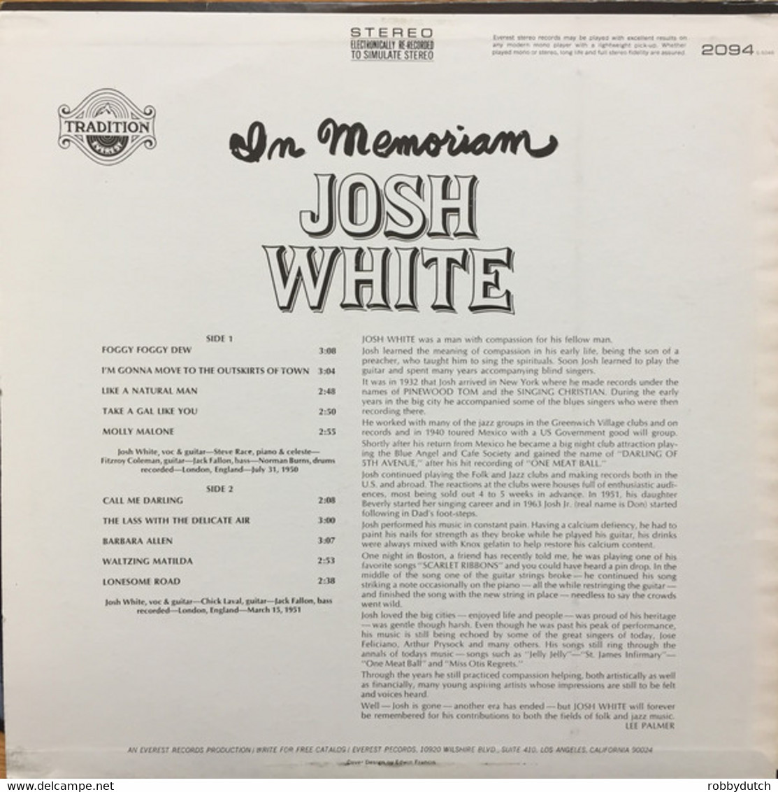 * LP *  JOSH WHITE - IN MEMORIAM (USA 1970) - Blues