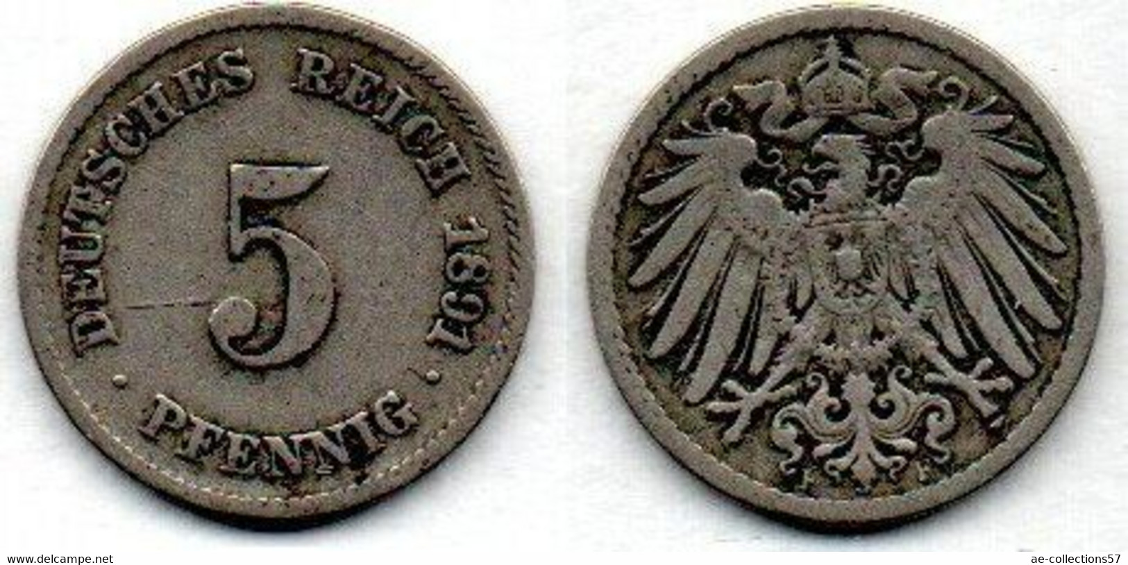 Allemagne - Deutschland - Germany 5 Pfennig 1891 F TB - 5 Pfennig