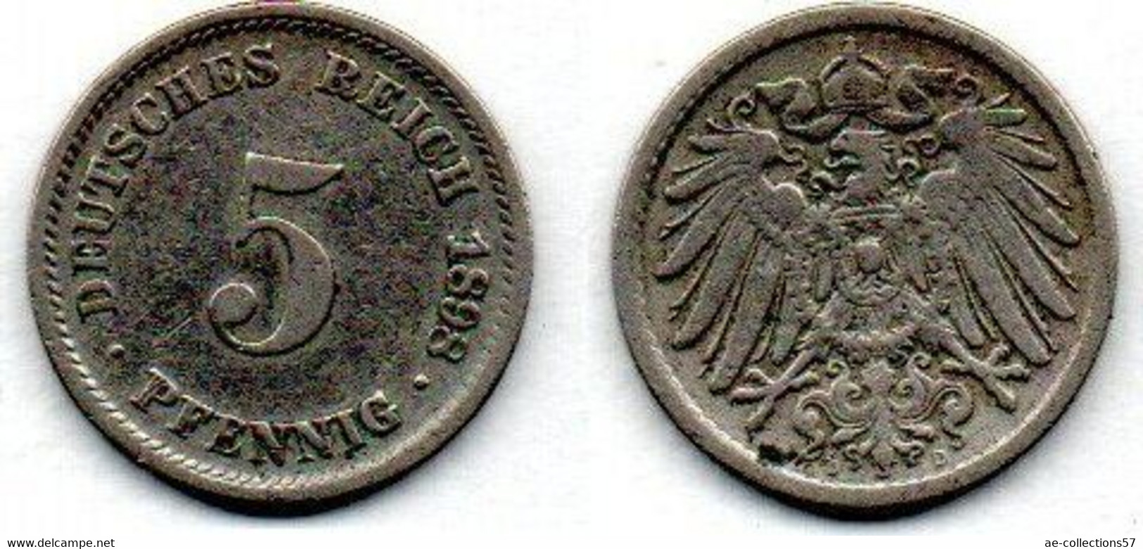 Allemagne - Deutschland - Germany 5 Pfennig  1898 D TB - 5 Pfennig
