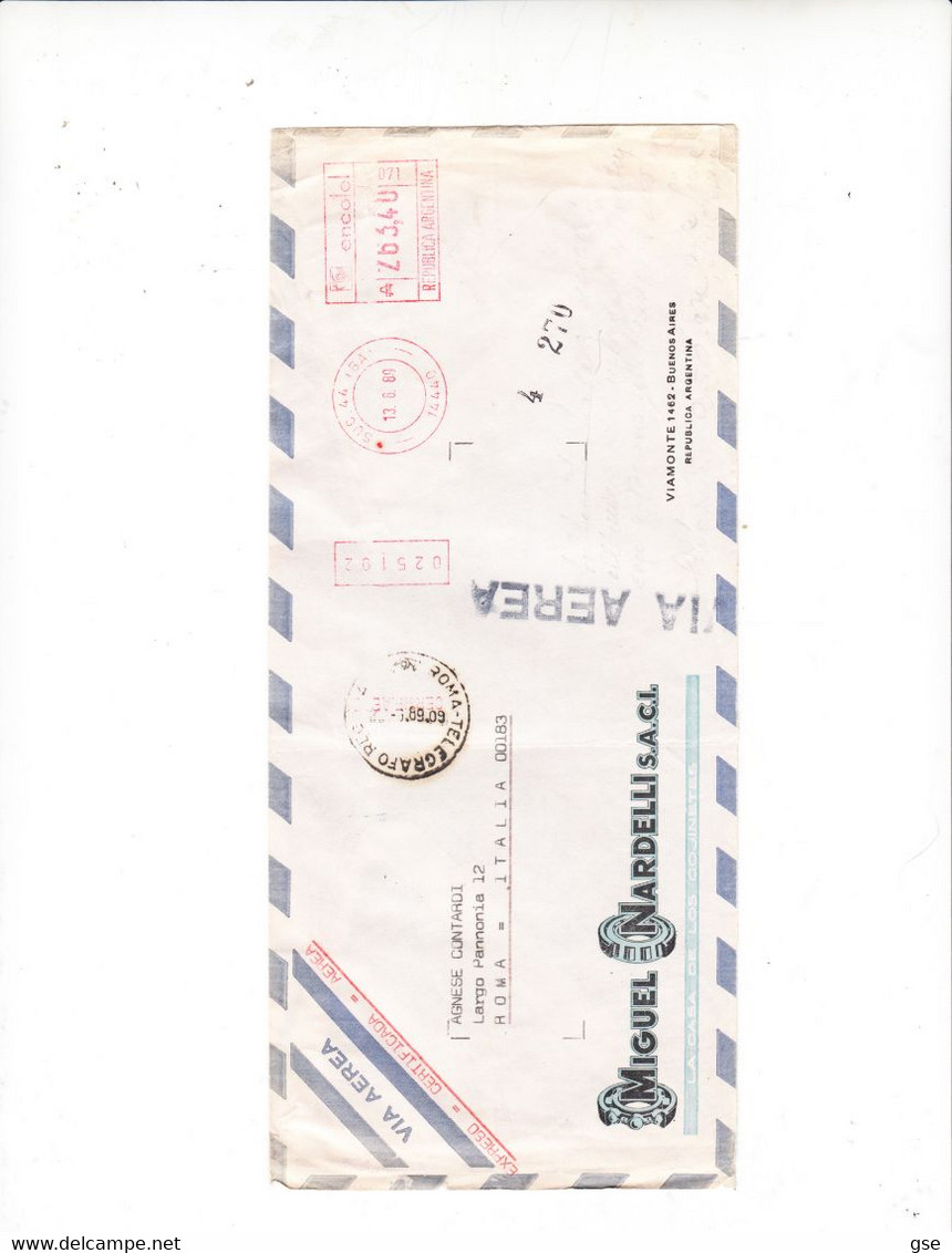 ARGENTINA 1989 - Raccomandata - Espresso Per Italy - Franking Labels