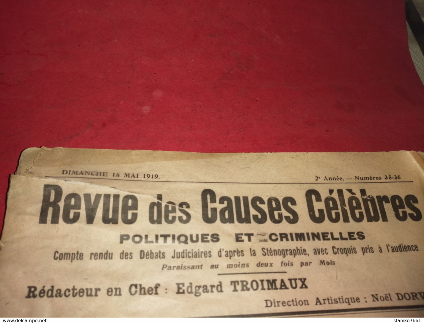 REVUE DES CAUSES CELEBRES POLITIQUES ET MILITAIRE Mai 1919 Compte Rendu - Historische Dokumente