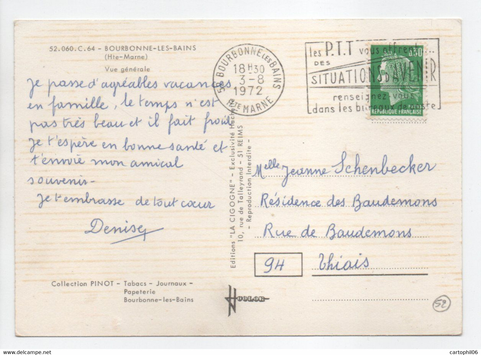 - CPM BOURBONNE-LES-BAINS (52) - Vue Générale 1972 - Editions LA CIGOGNE 52.060 - - Bourbonne Les Bains